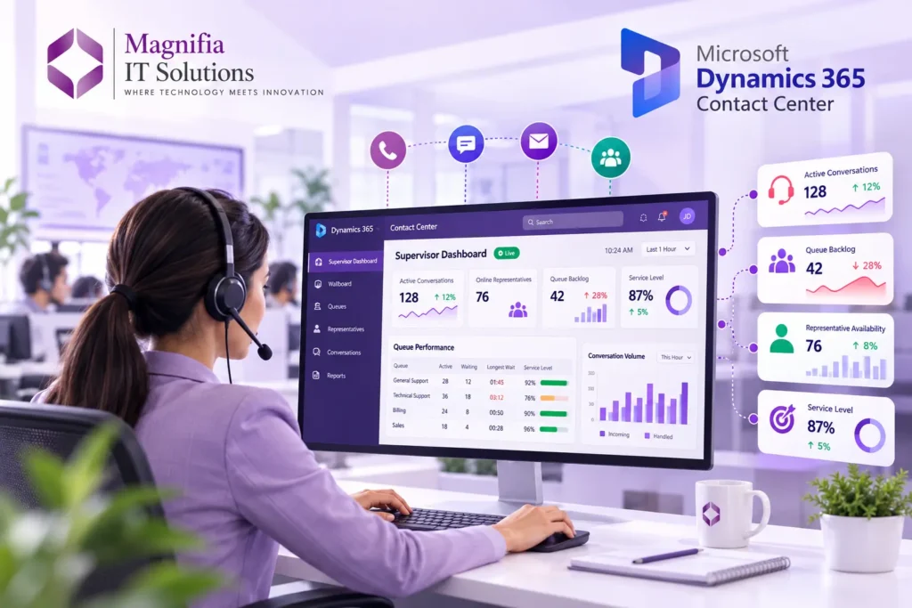 Dynamics 365 Contact Center live supervisor dashboard with real-time analytics